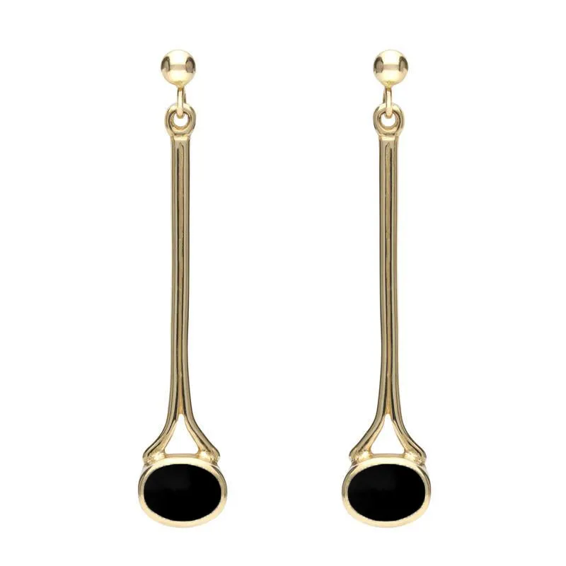 18ct Yellow Gold Whitby Jet Long Drop Earrings sold by Jura Watches