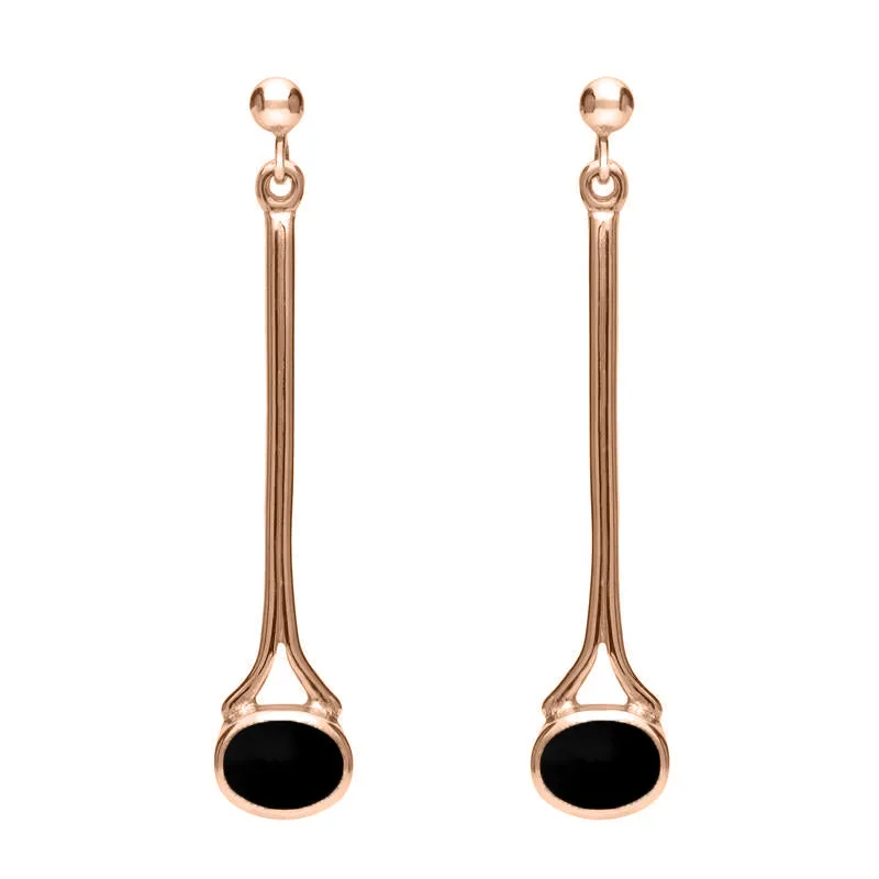 9ct Rose Gold Whitby Jet Long Drop Earrings sold by Jura Watches