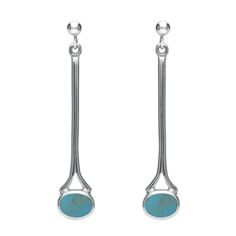 18ct White Gold Turquoise Long Drop Earrings sold by Jura Watches
