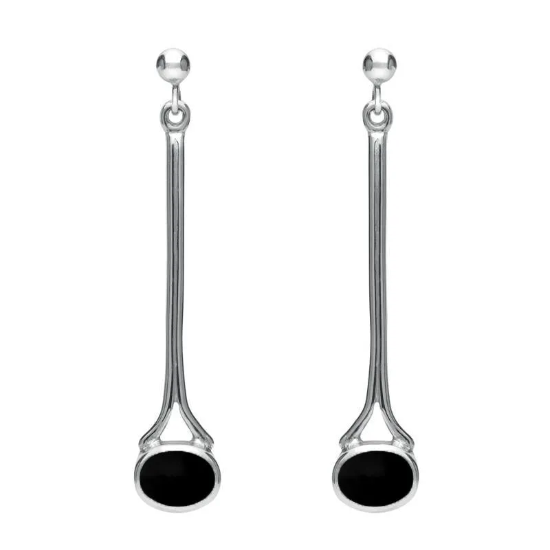 18ct White Gold Whitby Jet Long Drop Earrings sold by Jura Watches
