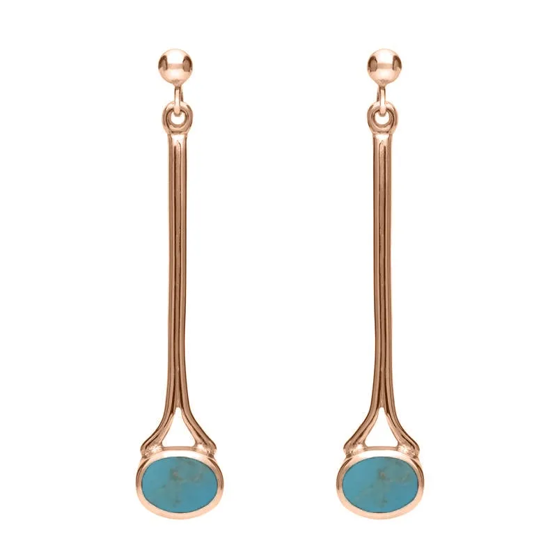 18ct Rose Gold Turquoise Long Drop Earrings sold by Jura Watches