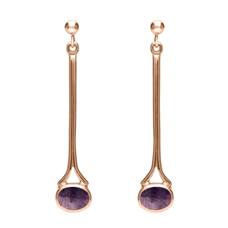 18ct Rose Gold Blue John Long Drop Earrings sold by Jura Watches