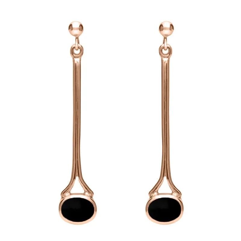 18ct Rose Gold Whitby Jet Long Drop Earrings sold by Jura Watches