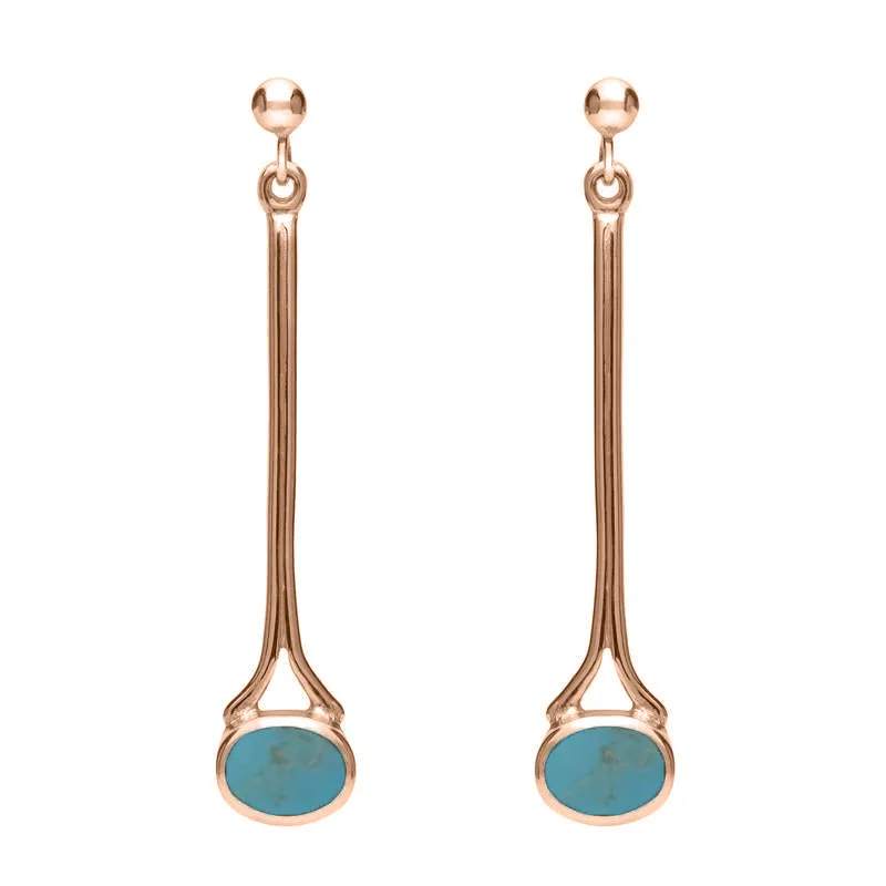 9ct Rose Gold Turquoise Long Drop Earrings sold by Jura Watches