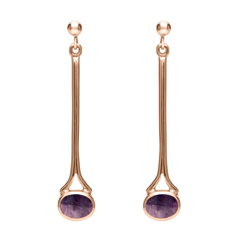 9ct Rose Gold Blue John Long Drop Earrings sold by Jura Watches