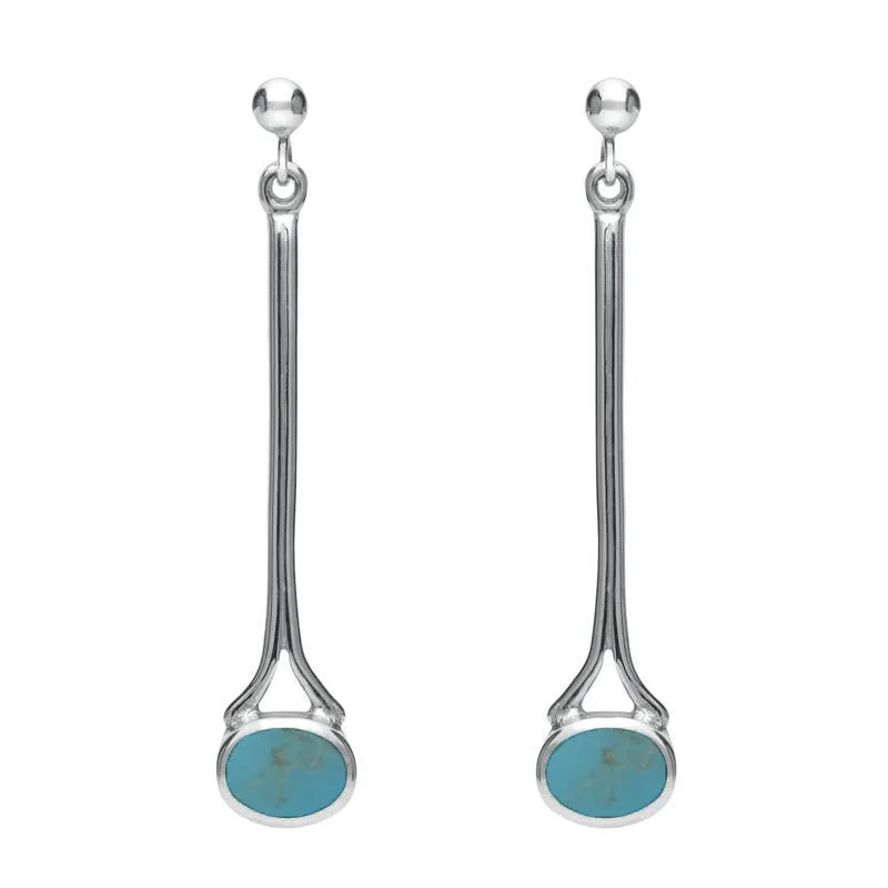 9ct White Gold Turquoise Long Drop Earrings sold by Jura Watches