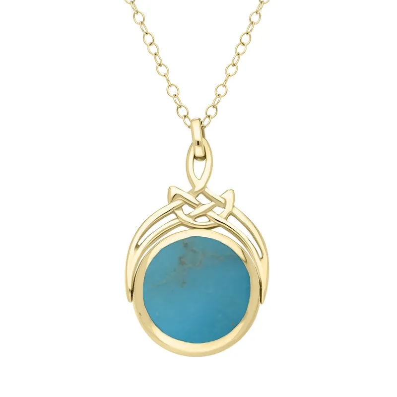 18ct Yellow Gold Whitby Jet Turquoise Round Swivel Fob Necklace sold by Jura Watches