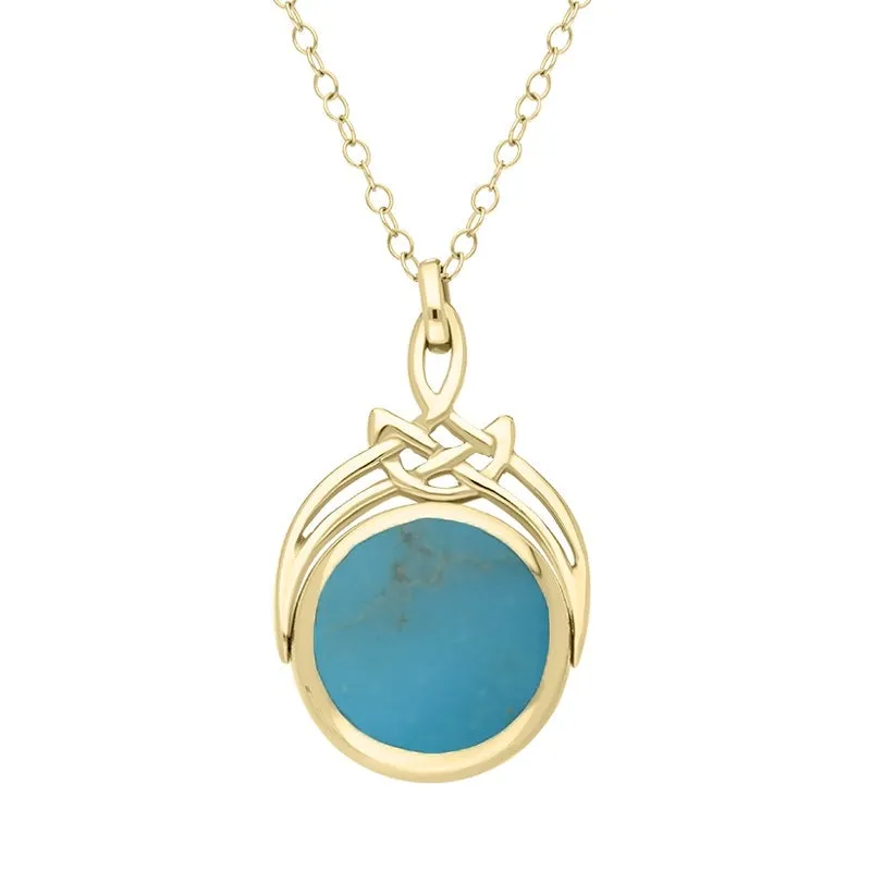 9ct Yellow Gold Whitby Jet Turquoise Round Swivel Fob Necklace sold by Jura Watches