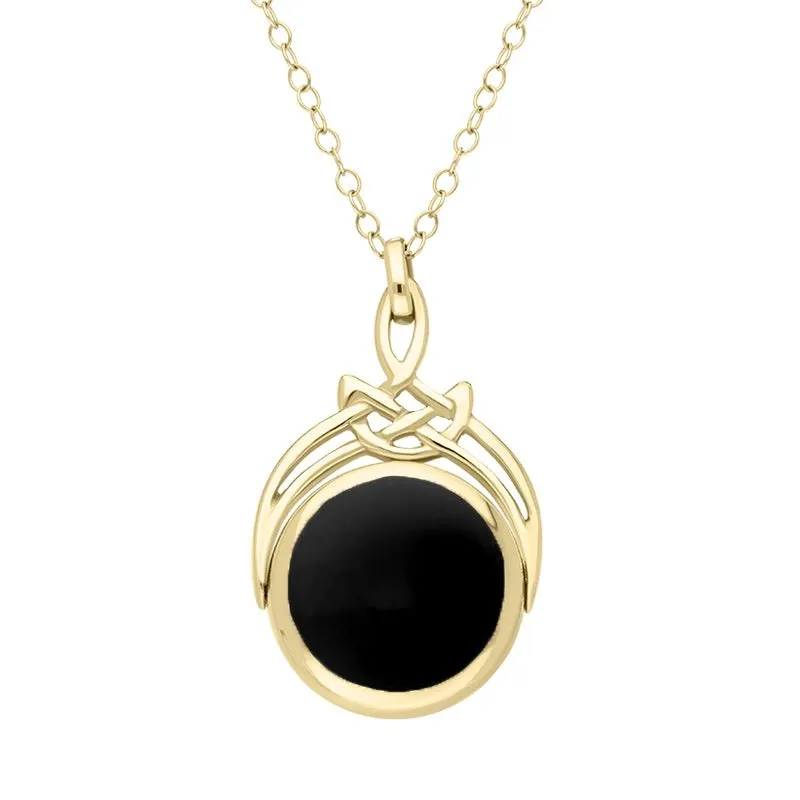 9ct Yellow Gold Whitby Jet Turquoise Round Swivel Fob Necklace sold by Jura Watches product image thumbnail 2