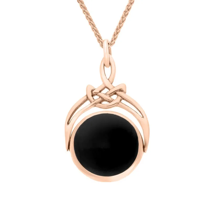 9ct Rose Gold Whitby Jet Turquoise Round Swivel Fob Necklace sold by Jura Watches product image thumbnail 2