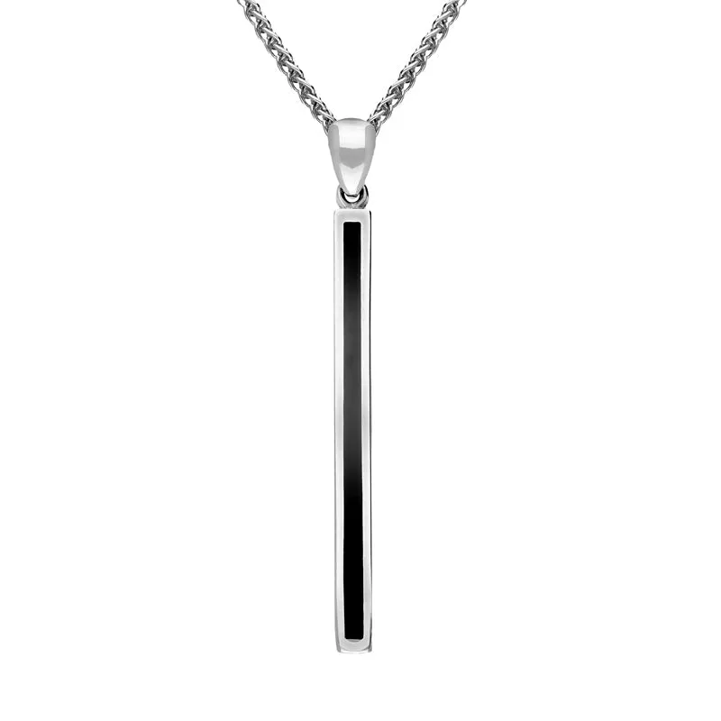 9ct White Gold Whitby Jet Long Slim Oblong Necklace sold by Jura Watches