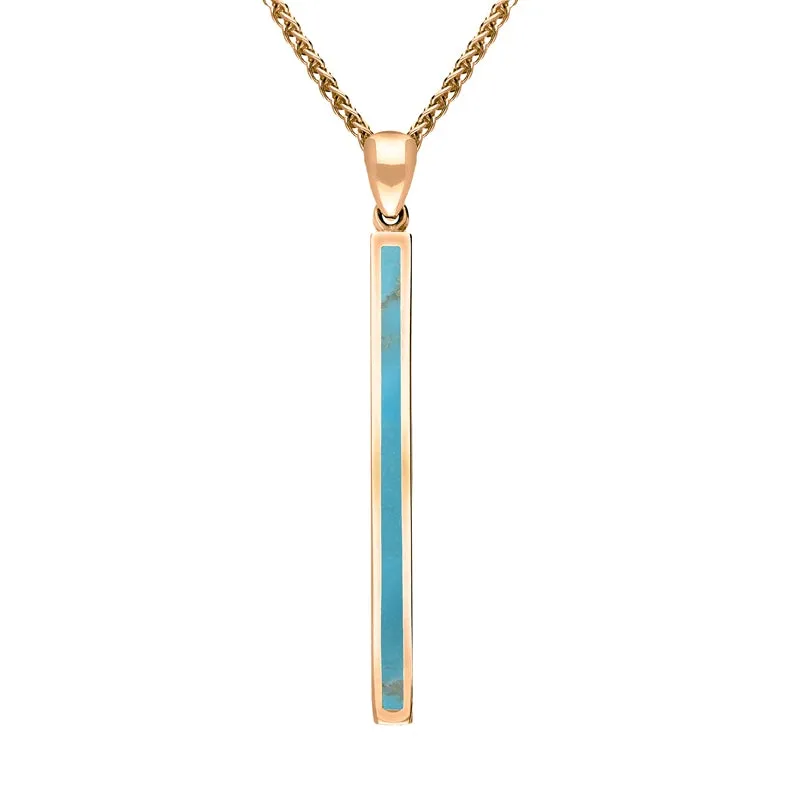 18ct Rose Gold Turquoise Long Slim Oblong Necklace sold by Jura Watches