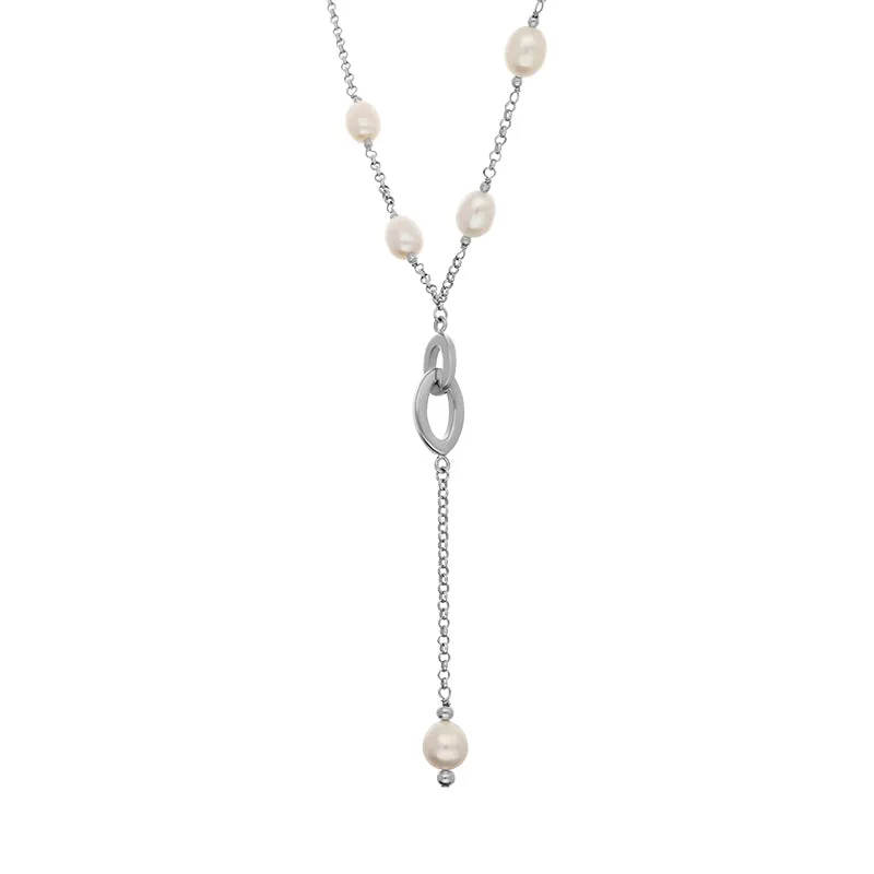 Sterling Silver White Pearl Oval Double Drop Necklace D sold by Jura Watches product image thumbnail 2