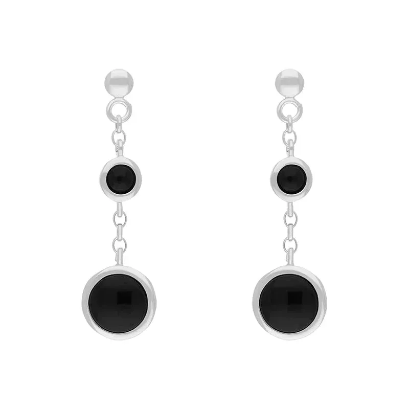 Sterling Silver Whitby Jet Graduated Round Drop Earrings sold by Jura Watches