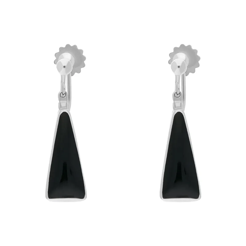Sterling Silver Whitby Jet Long Triangle Clip On Drop Earrings sold by Jura Watches