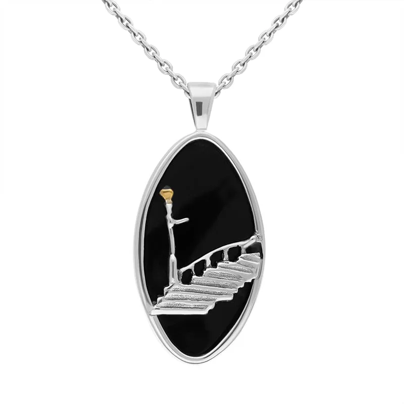 Yellow Gold Plated Sterling Silver Whitby Jet Marquise Necklace sold by Jura Watches