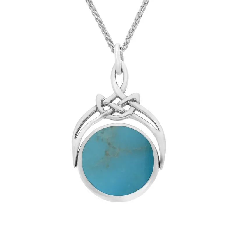 Sterling Silver Whitby Jet Turquoise Round Swivel Fob Necklace sold by Jura Watches