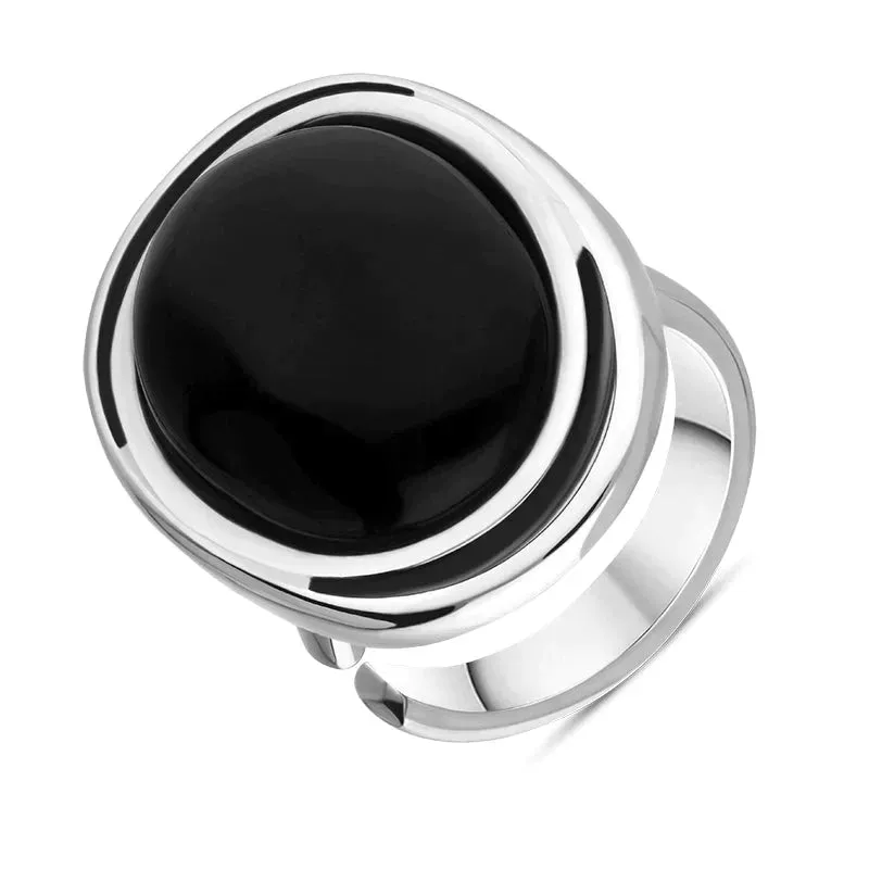 Sterling Silver Whitby Jet Oval Split Frame Statement Ring D sold by Jura Watches