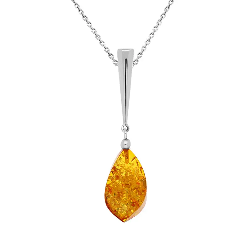 Sterling Silver Amber Long Pear Shaped Drop Necklace sold by Jura Watches