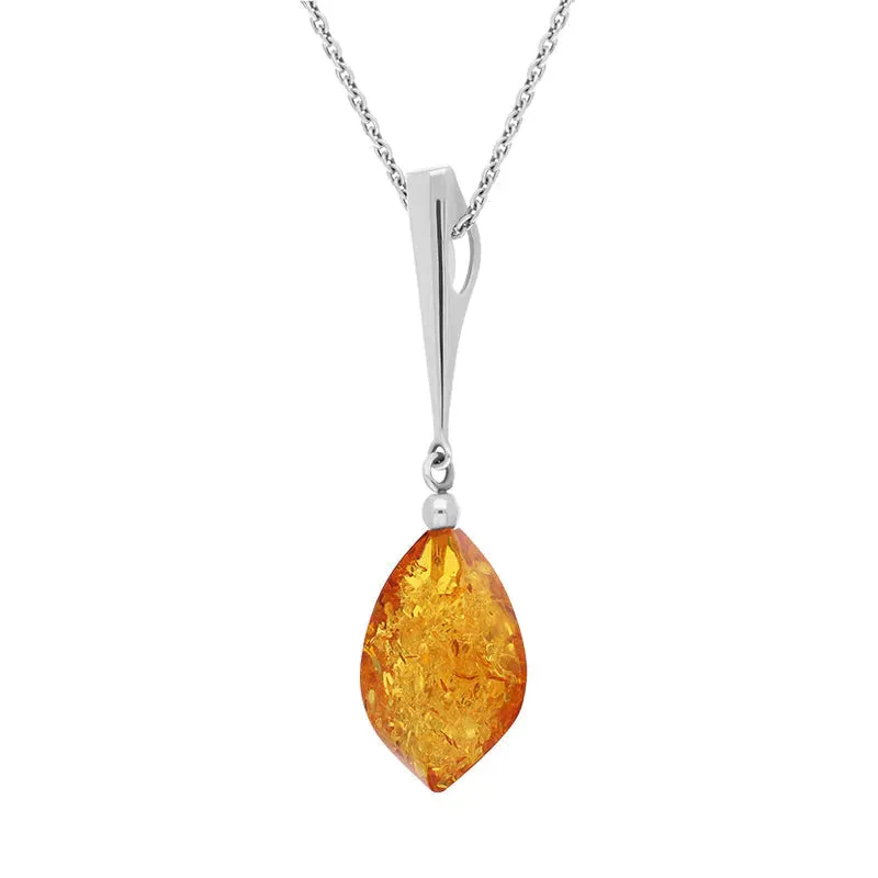 Sterling Silver Amber Long Pear Shaped Drop Necklace sold by Jura Watches product image thumbnail 2