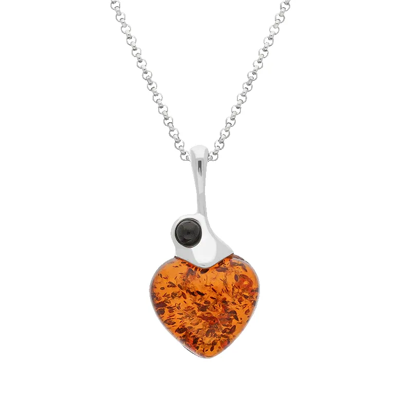 Sterling Silver Whitby Jet Amber Heart Necklace sold by Jura Watches