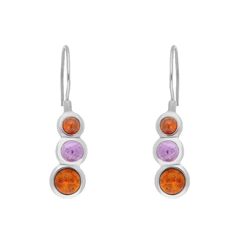 Sterling Silver Amber Amethyst Tapered Round Drop Earrings sold by Jura Watches