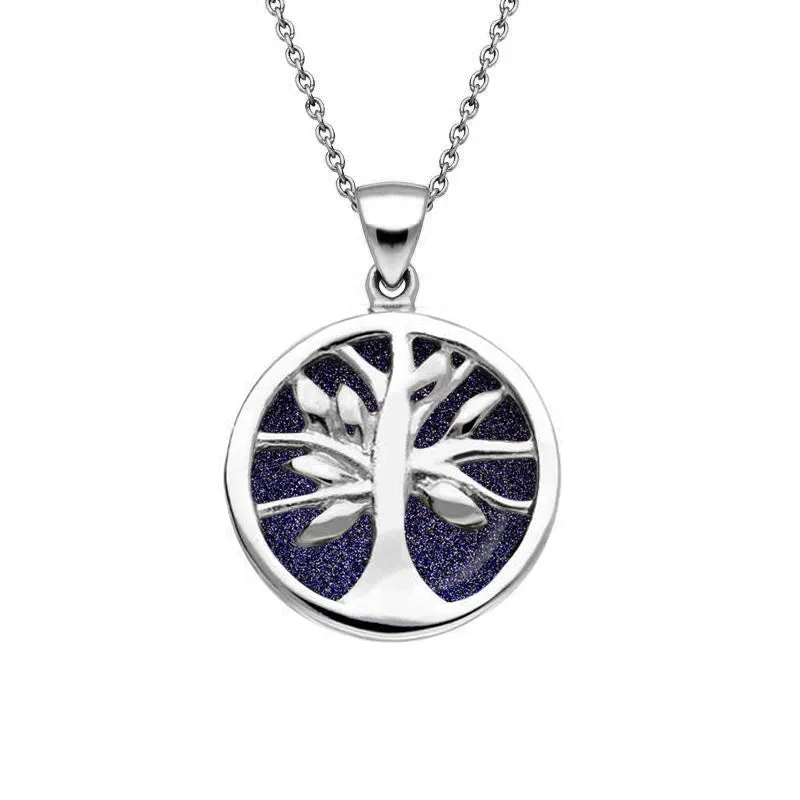 Sterling Silver Blue Goldstone Small Round Tree of Life Necklace sold by Jura Watches