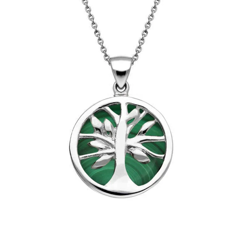 Sterling Silver Malachite Small Round Tree of Life Necklace sold by Jura Watches
