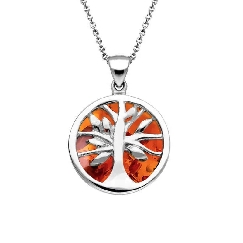 Sterling Silver Amber Small Round Tree of Life Necklace sold by Jura Watches
