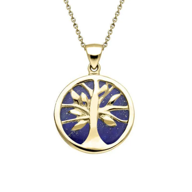 9ct Yellow Gold Lapis Lazuli Small Round Tree of Life Necklace sold by Jura Watches