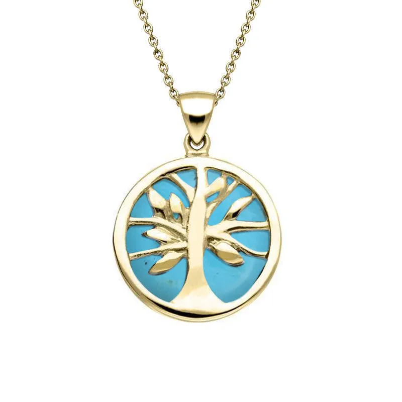 9ct Yellow Gold Turquoise Small Round Tree of Life Necklace sold by Jura Watches
