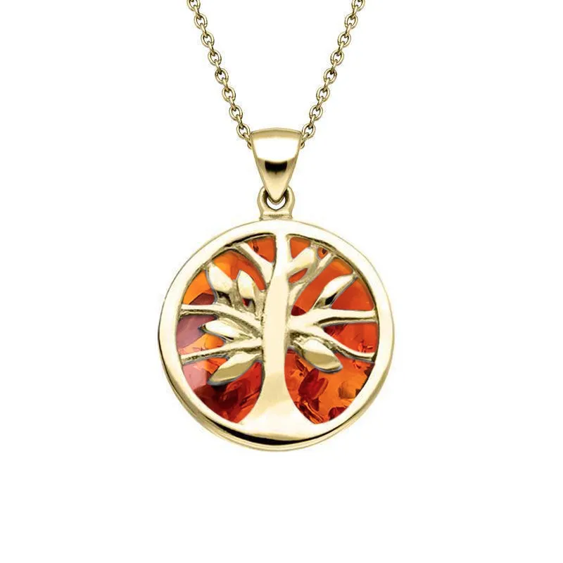 9ct Yellow Gold Amber Small Round Tree of Life Necklace sold by Jura Watches
