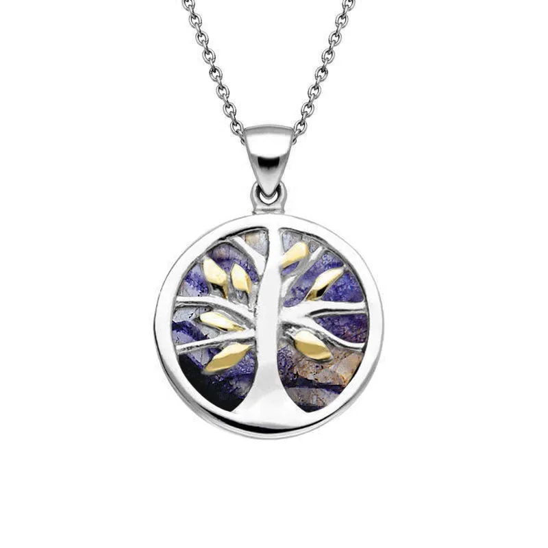 Yellow Gold Plated Sterling Silver Blue John Small Round Tree of Life Necklace sold by Jura Watches