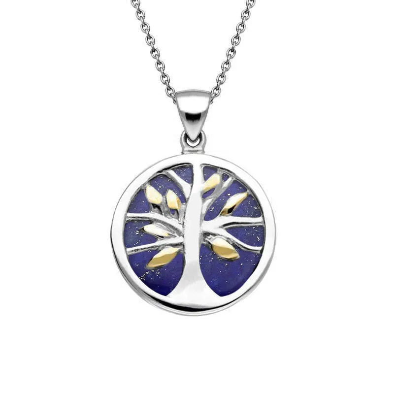 Yellow Gold Plated Sterling Silver Lapis Lazuli Small Round Tree of Life Necklace sold by Jura Watches