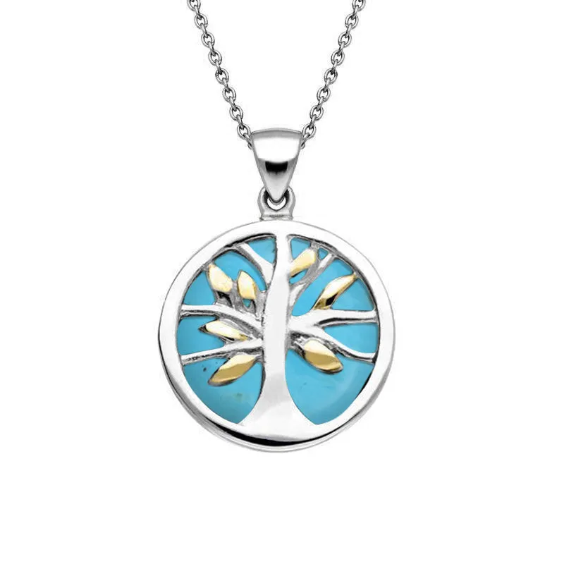 Yellow Gold Plated Sterling Silver Turquoise Small Round Tree of Life Necklace sold by Jura Watches