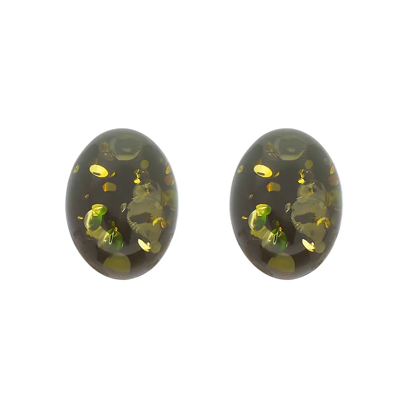 Sterling Silver Green Amber Small Pebble Stud Earrings sold by Jura Watches