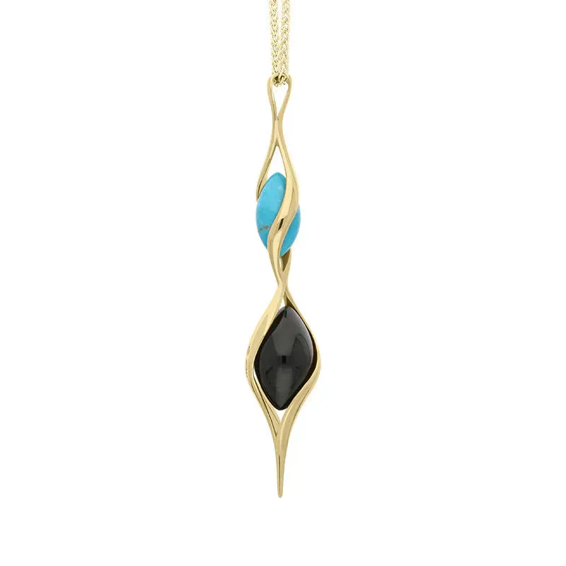 9ct Yellow Gold Whitby Jet Turquoise Double Bead Twist Necklace sold by Jura Watches product image thumbnail 2