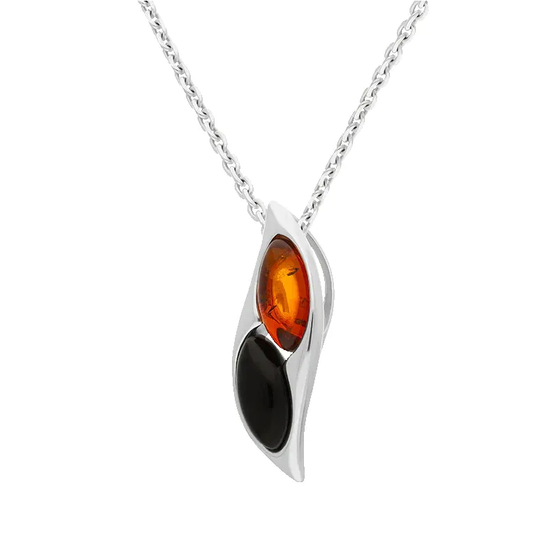 Sterling Silver Whitby Jet Amber Two Stone Wave Necklace sold by Jura Watches product image thumbnail 2