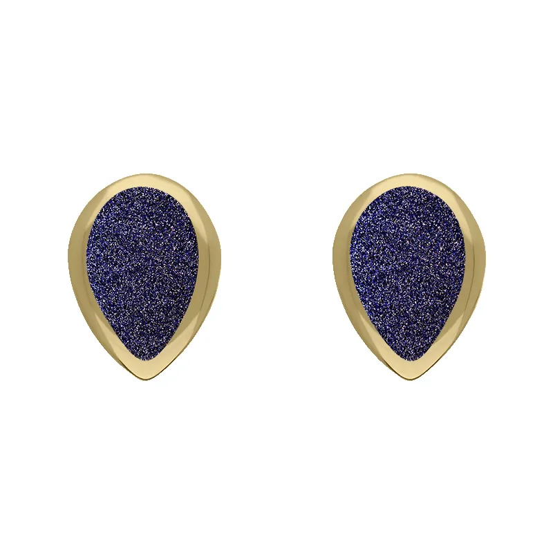 9ct Yellow Gold Sterling Silver Blue Goldstone Stepping Stones 5x7mm Pear Stud Earrings sold by Jura Watches