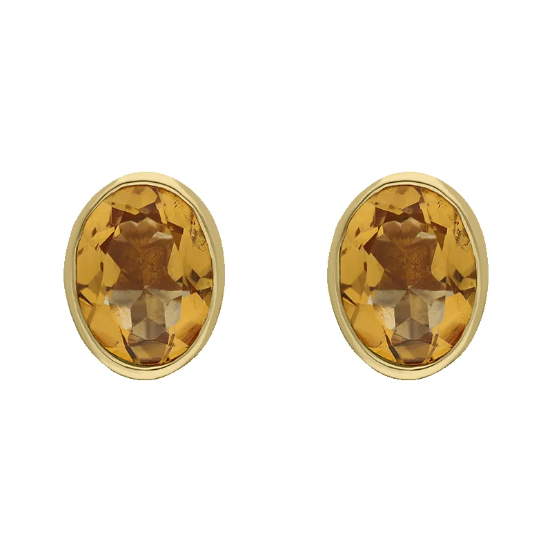 9ct Yellow Gold Sterling Silver Citrine Stepping Stones 6x8mm Oval Stud Earrings sold by Jura Watches
