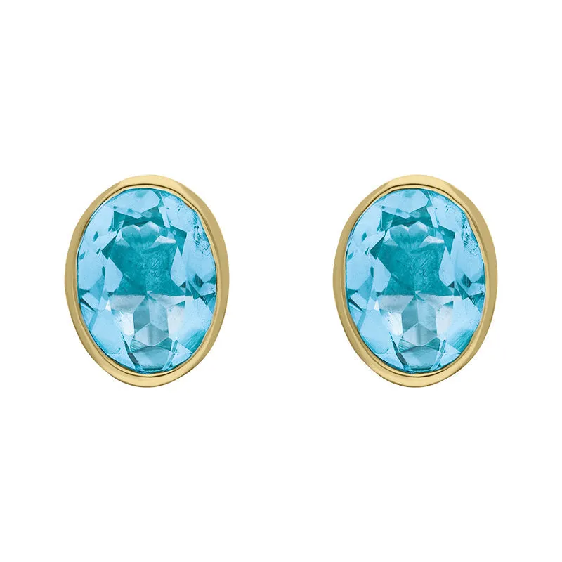 9ct Yellow Gold Sterling Silver Blue Topaz Stepping Stones 6x8mm Oval Stud Earrings sold by Jura Watches