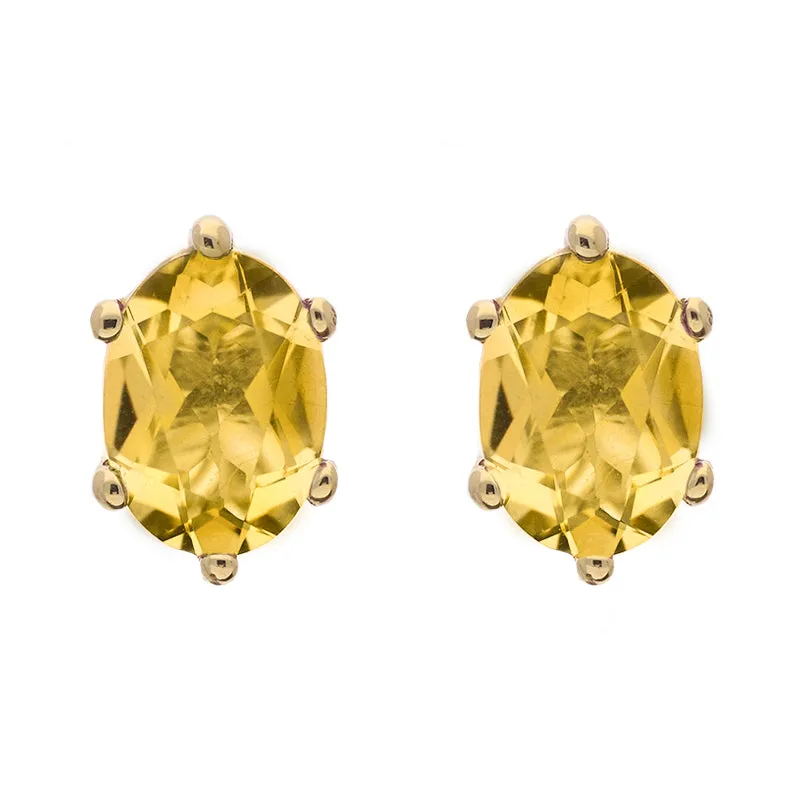 9ct Yellow Gold Sterling Silver Citrine Stepping Stones 4x7mm Oval Claw Set Stud Earrings sold by Jura Watches