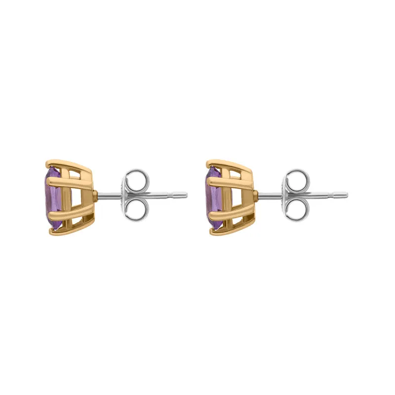 9ct Yellow Gold Sterling Silver Amethyst Stepping Stones 4x7mm Oval Claw Set Stud Earrings sold by Jura Watches product image thumbnail 2
