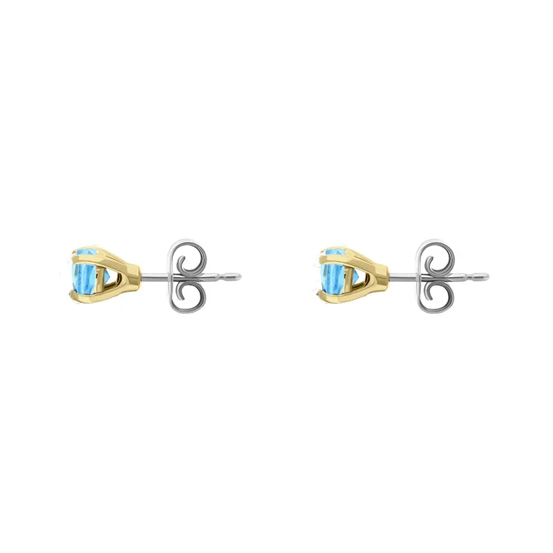 9ct Yellow Gold Sterling Silver Blue Topaz Stepping Stones 5mm Round Claw Set Stud Earrings sold by Jura Watches product image thumbnail 2