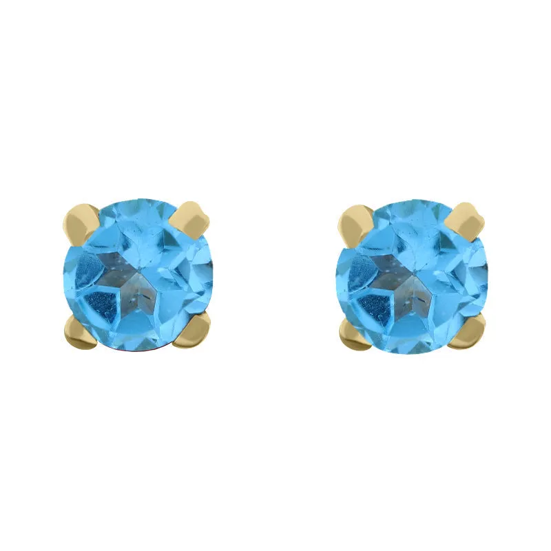9ct Yellow Gold Sterling Silver Blue Topaz Stepping Stones 5mm Round Claw Set Stud Earrings sold by Jura Watches