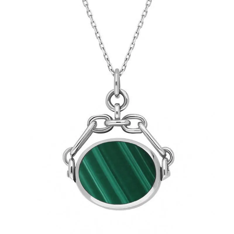 Sterling Silver Whitby Jet Malachite Double Sided Swivel Fob Necklace sold by Jura Watches