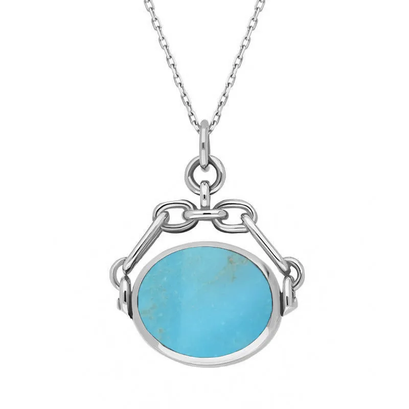 Sterling Silver Whitby Jet Turquoise Double Sided Swivel Fob Necklace sold by Jura Watches