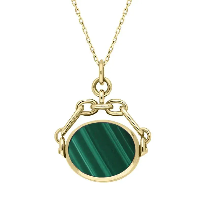 9ct Yellow Gold Whitby Jet Malachite Double Sided Swivel Fob Necklace sold by Jura Watches product image thumbnail 2