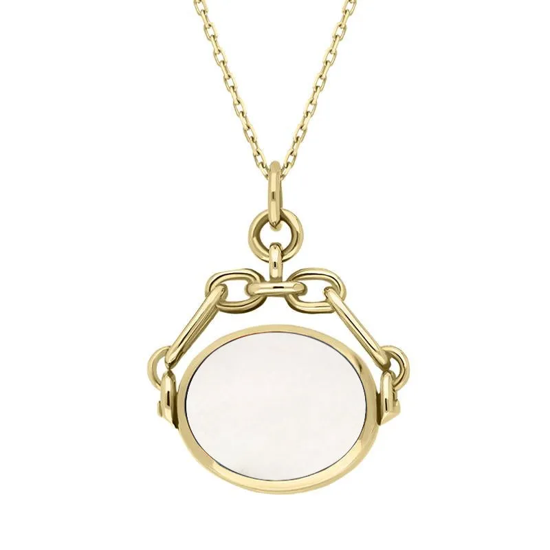 9ct Yellow Gold Whitby Jet White Mother Of Pearl Double Sided Swivel Fob Necklace sold by Jura Watches