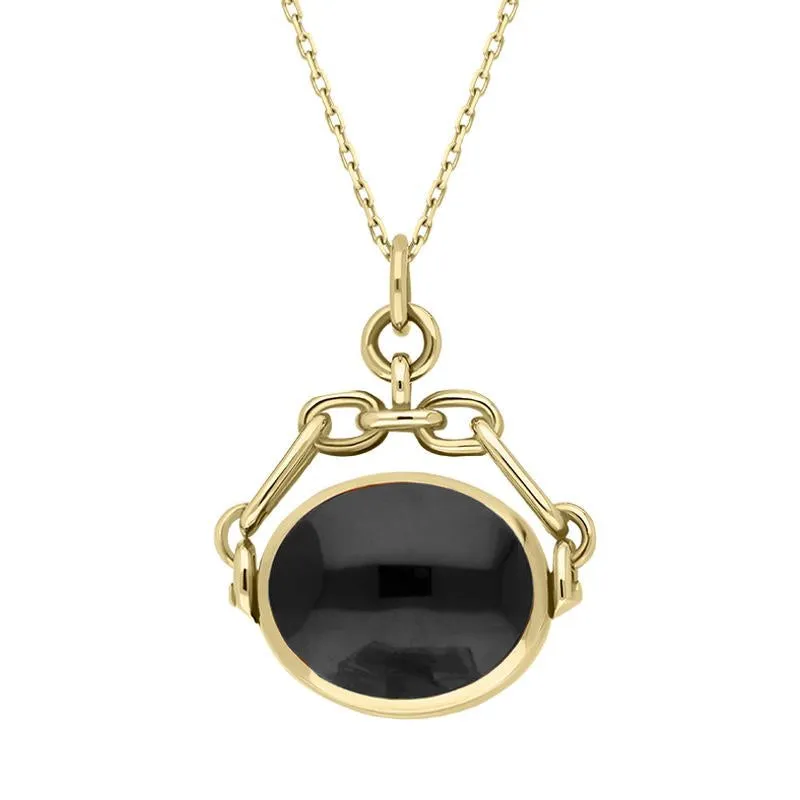 9ct Yellow Gold Whitby Jet White Mother Of Pearl Double Sided Swivel Fob Necklace sold by Jura Watches product image thumbnail 2